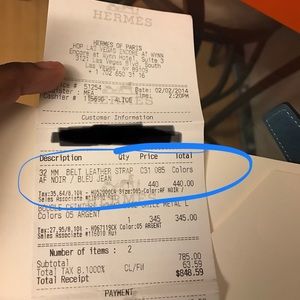 hermes belt receipt